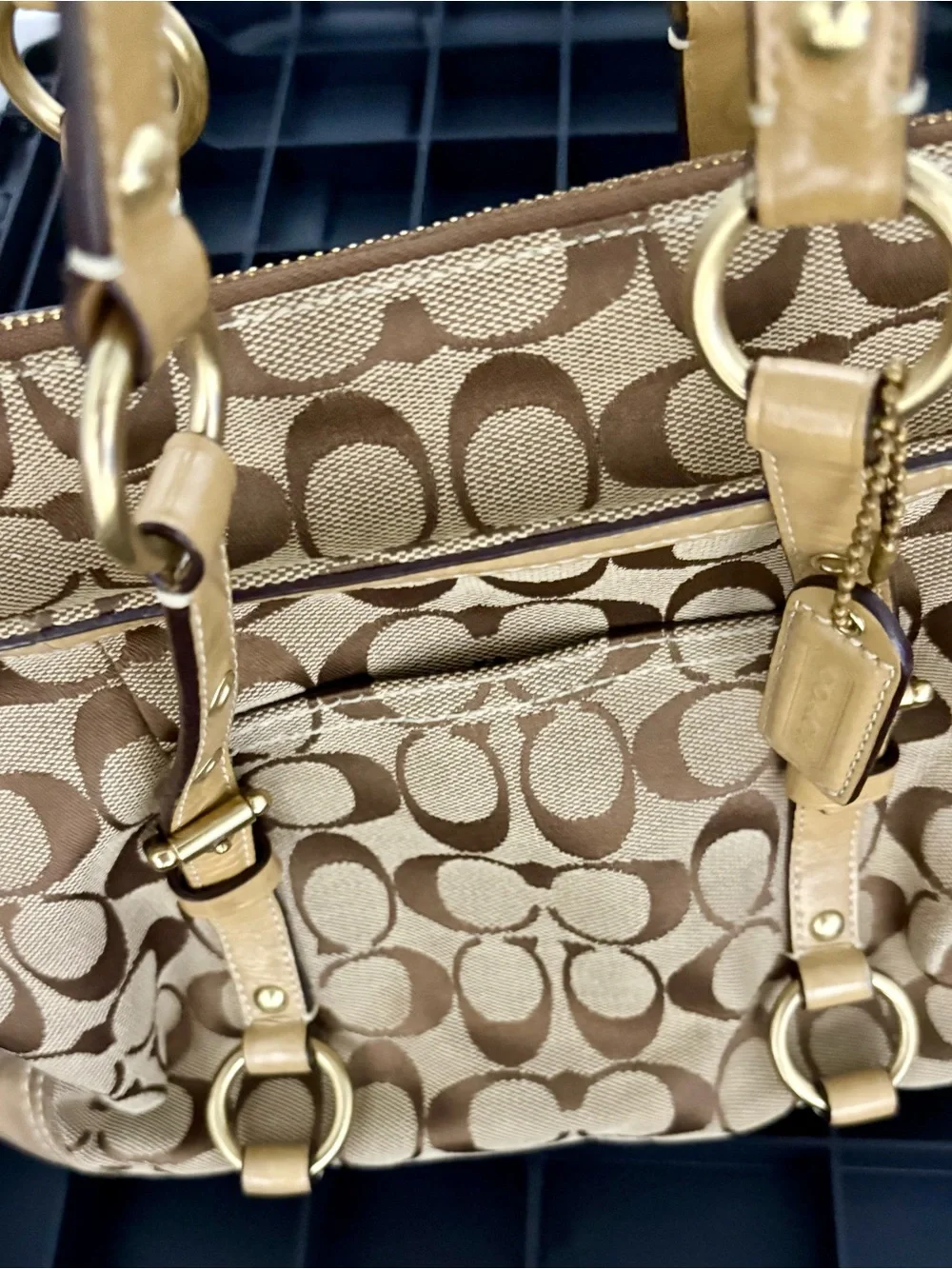 Coach Signature Jacquard Tote in Khaki Tan